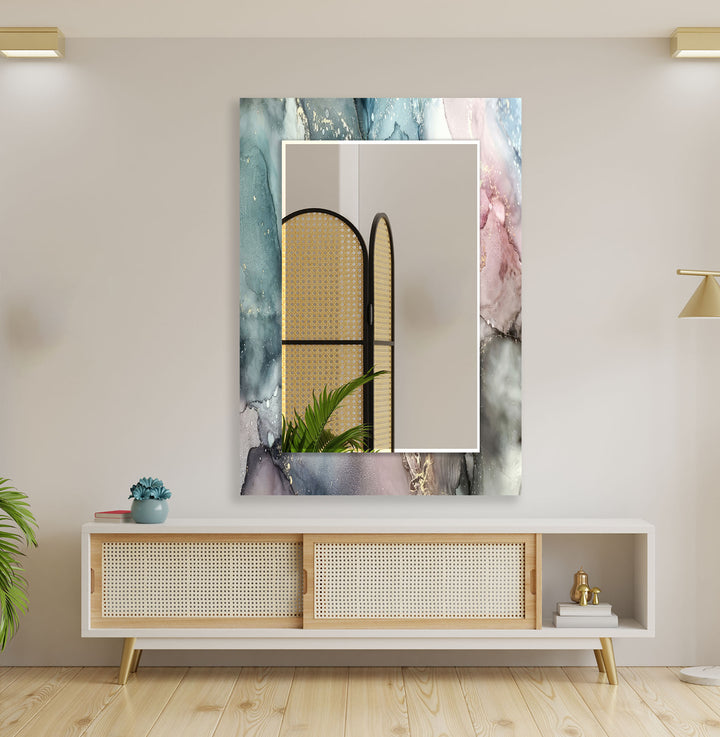 Gray White Abstract Wall Mirror Bedroom Wall Mirror
