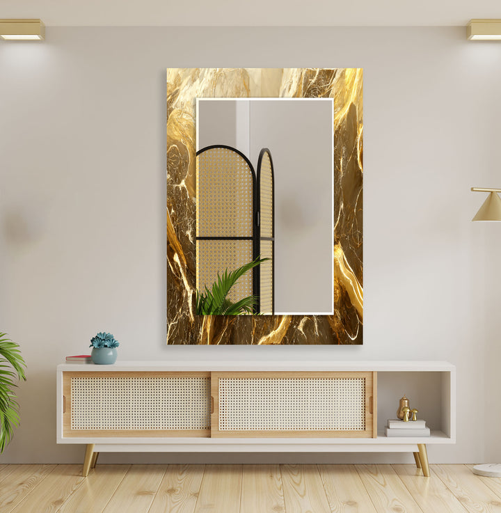 Vivid Golden Marble Wall Mirror Round Wall Mirror
