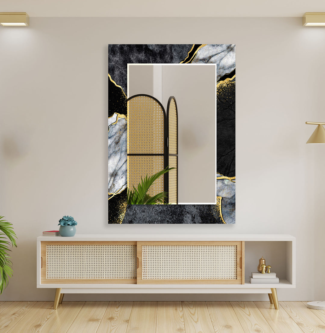 Marble with Gold Details Wall Mirror Framed Mirror
