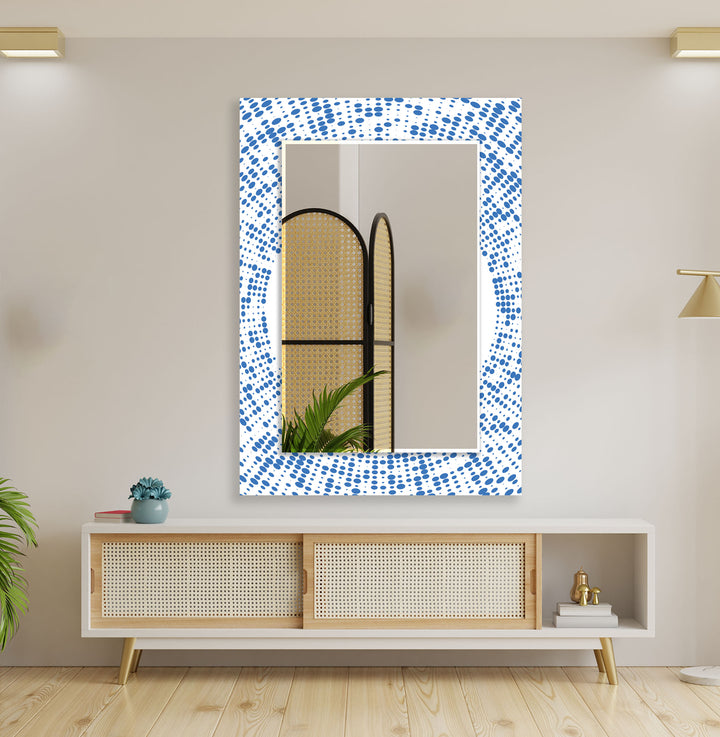 Abstract Round Blue & White Wall Mirror Green Mirror	
