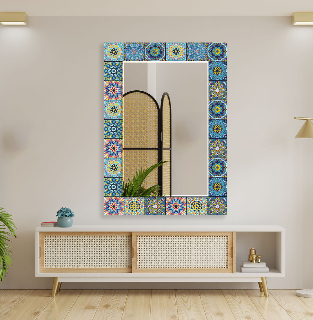 Mosaic Blue Design Wall Mirrors mirror with frame
