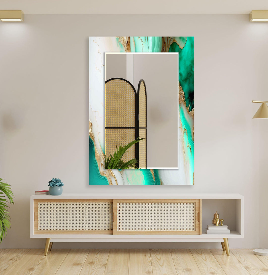 Green & White Abstract Wall Mirror Black Wall Mirror
