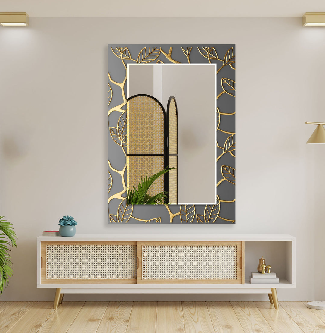 Grey & Golden Tree Wall Mirror Gold Mirror
