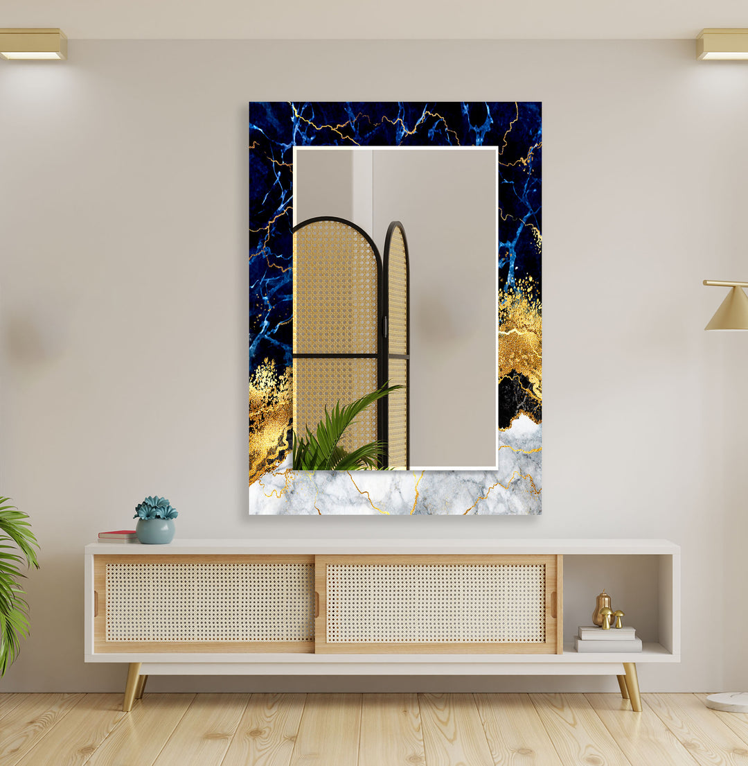 Blue Marble with Gold Details Wall Mirror biggest wall mirror
