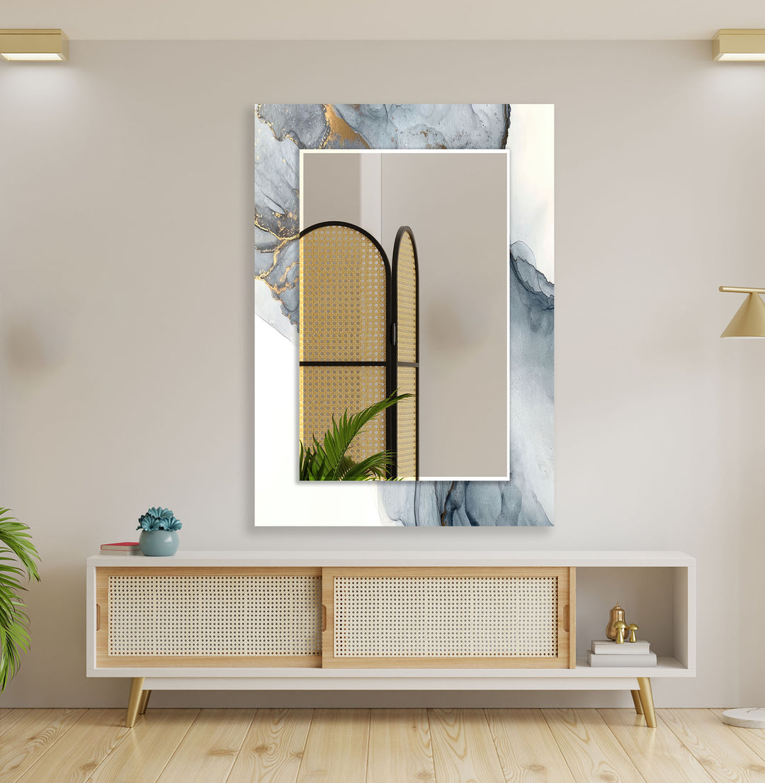 Gray and White Marble Wall Mirror Entryway Wall Mirror
