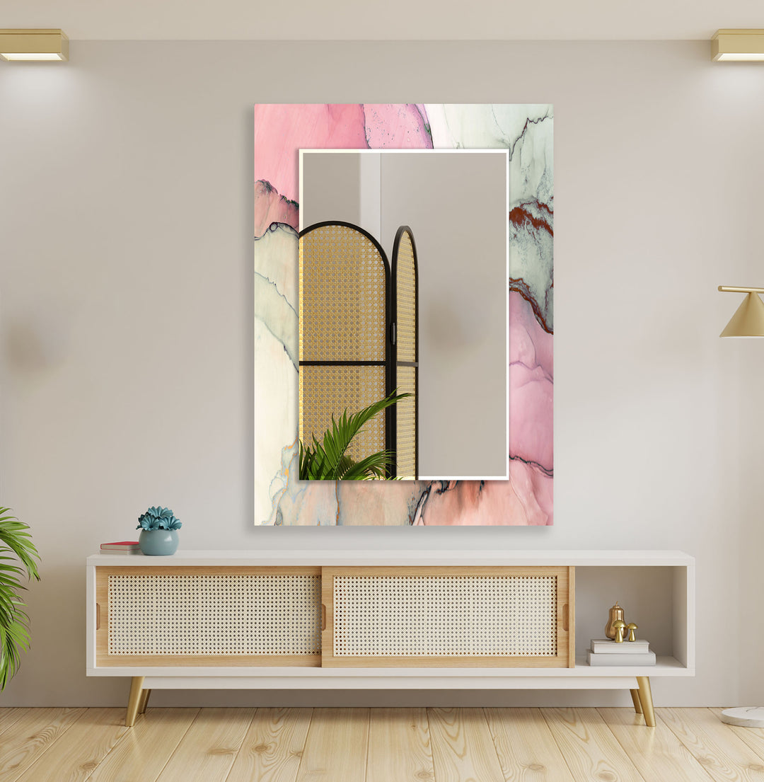 Pink Abstract Wall Mirror Living Room Mirror
