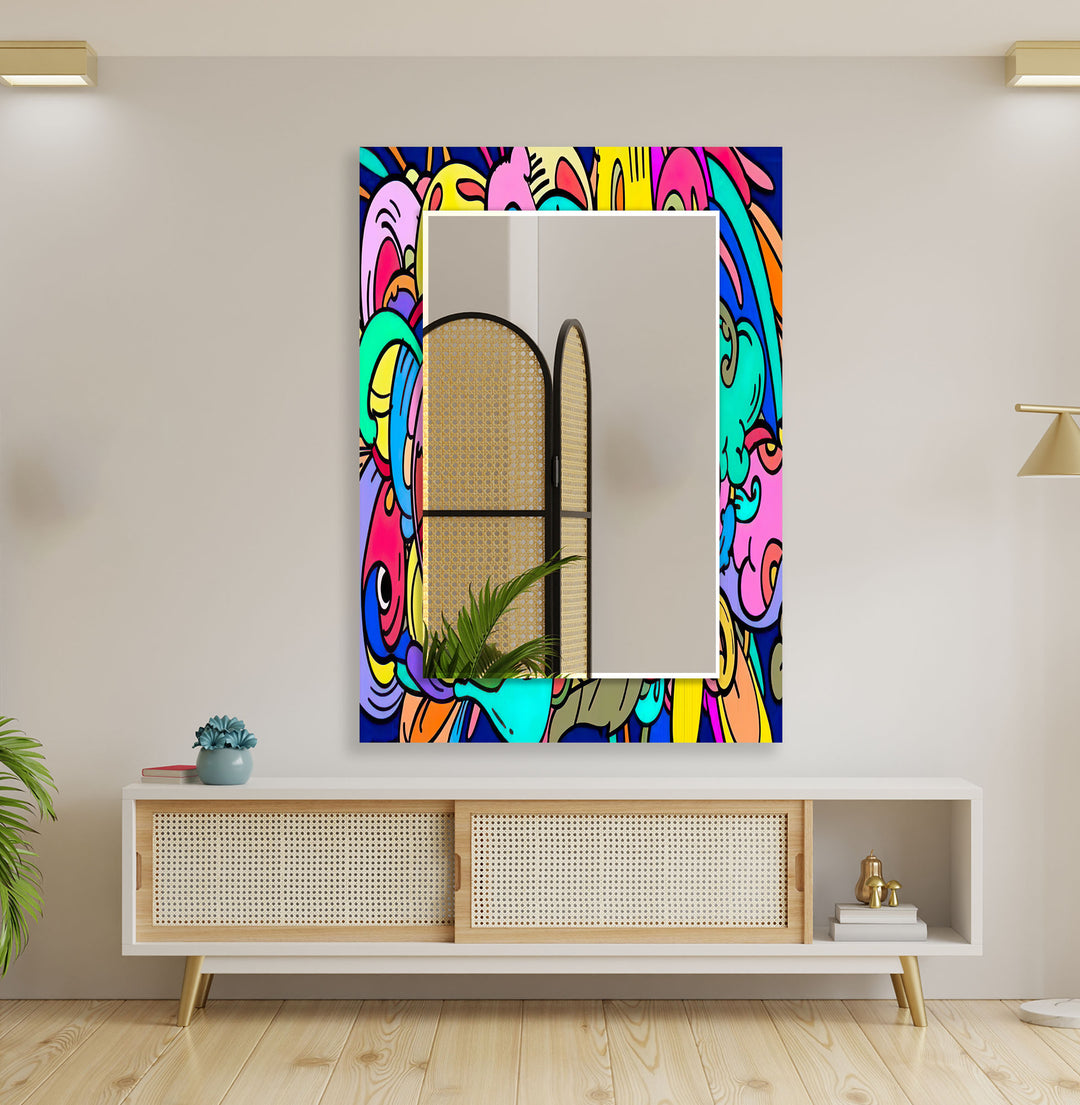 Colorful Pop Art Glass Wall Mirror Long Mirror
