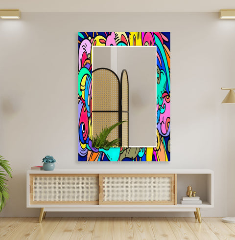 Abstract Tempered Glass Wall Mirror