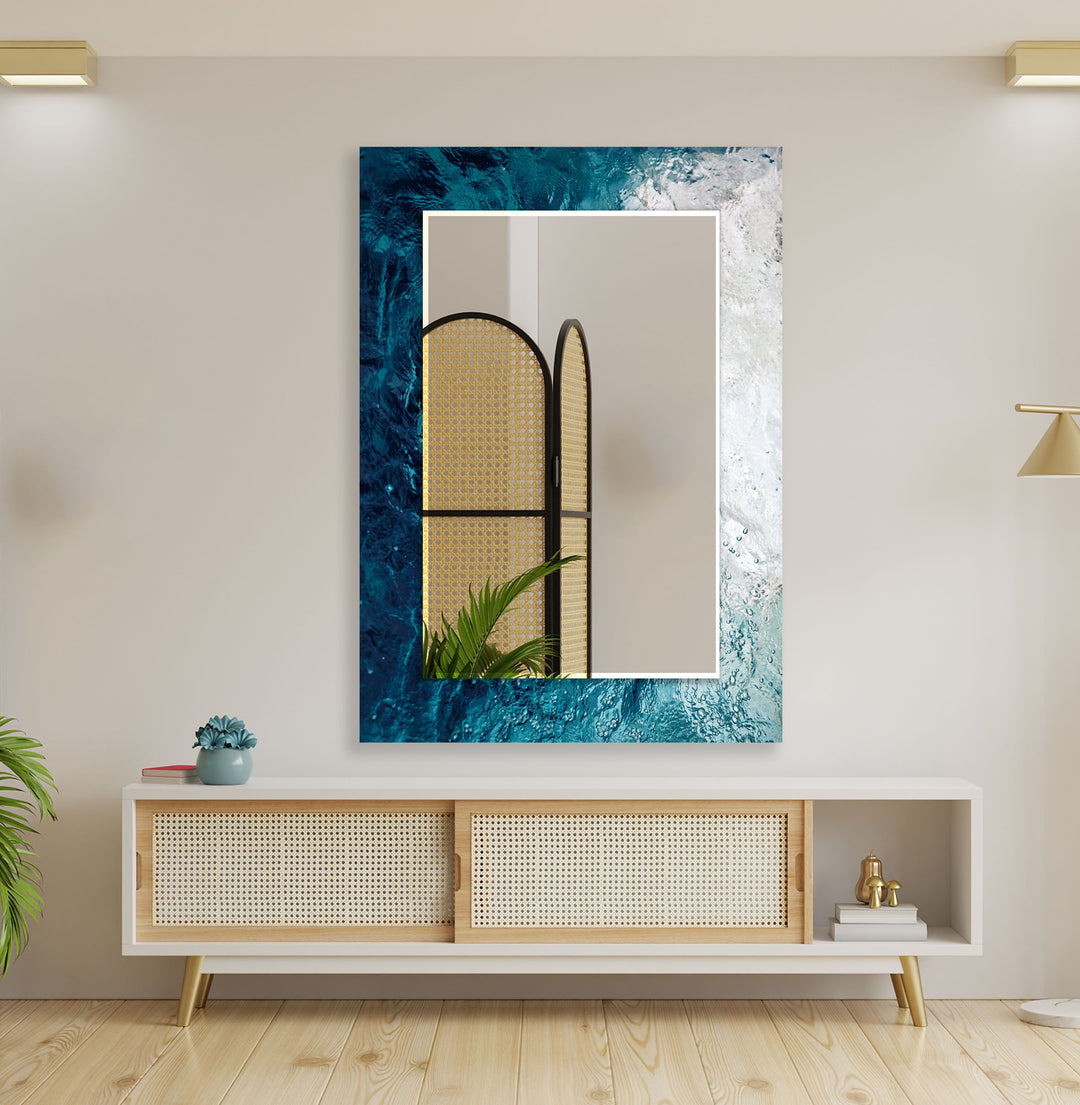 Blue Sea Waves Wall Mirror mirror black
