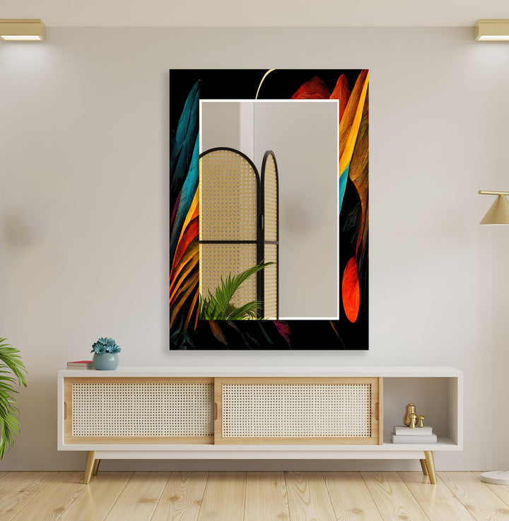 Orange Lines Abstract Wall Mirror Decorative Wall Mirror
