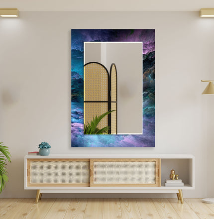 Abstract Tempered Glass Wall Mirror