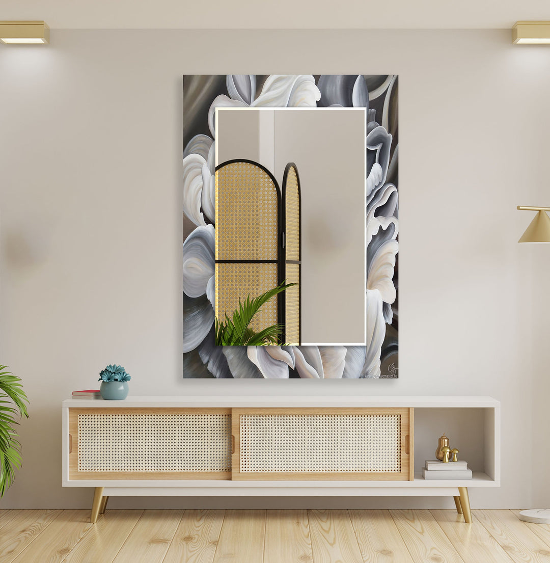 Grey Big Flower Leaves Wall Mirror modern mirror
