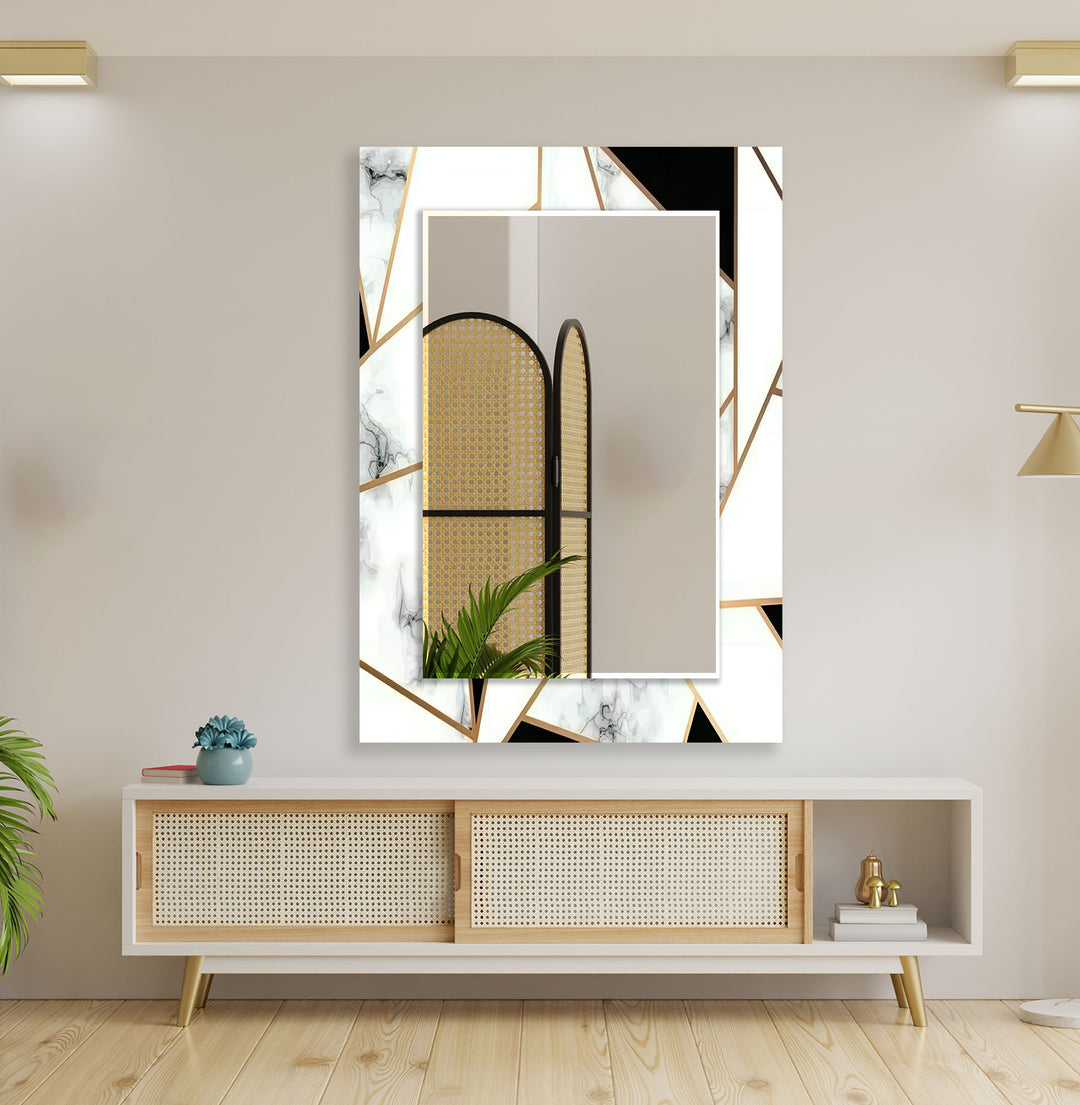 Black & White Gold Details Wall Mirror Wood Mirror
