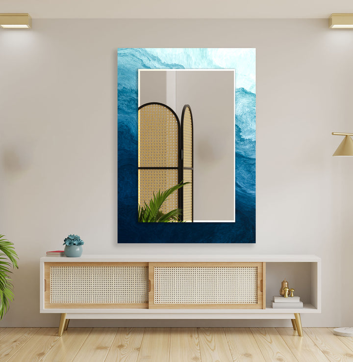 Dark and Light Blue Abstract Wall Mirror