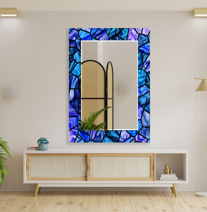 Stained Vivid Blue Wall Mirror Wood Mirror
