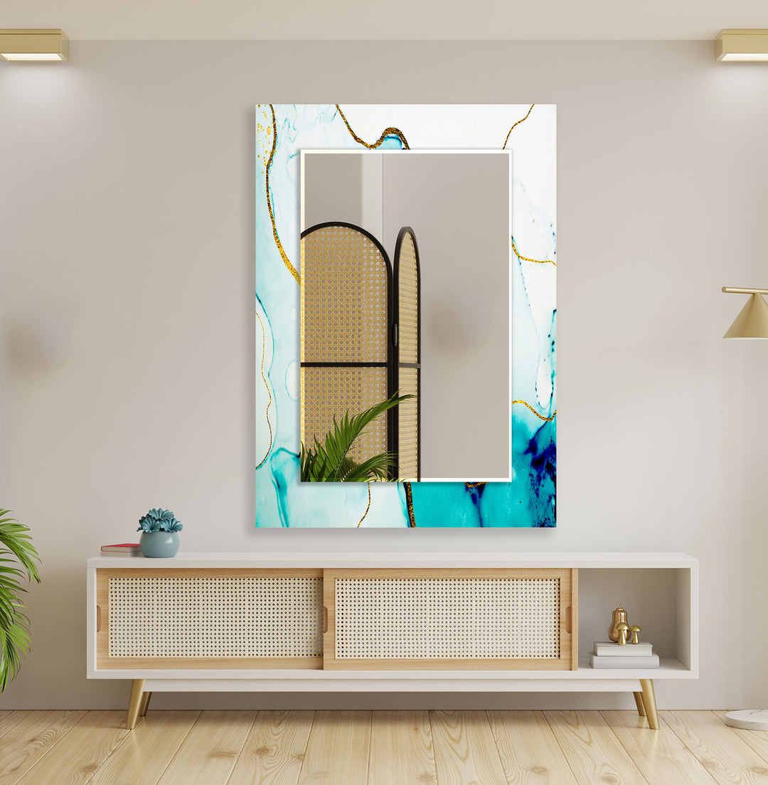 Turquoise & White Golden Wall Mirror big mirror for living room
