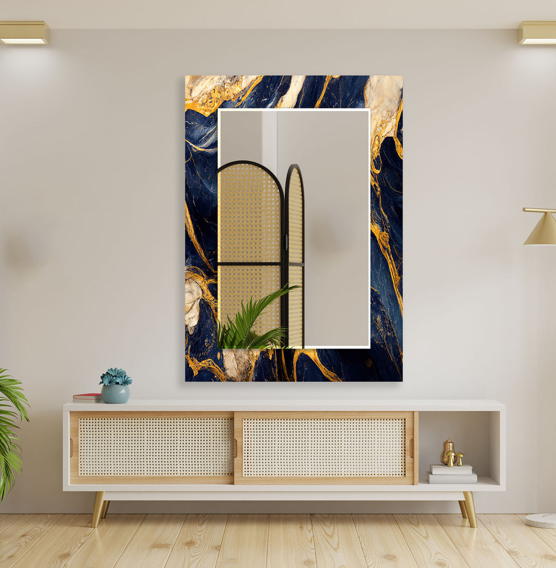 Dark Blue & Gold Wall Mirror Mosaic Mirror
