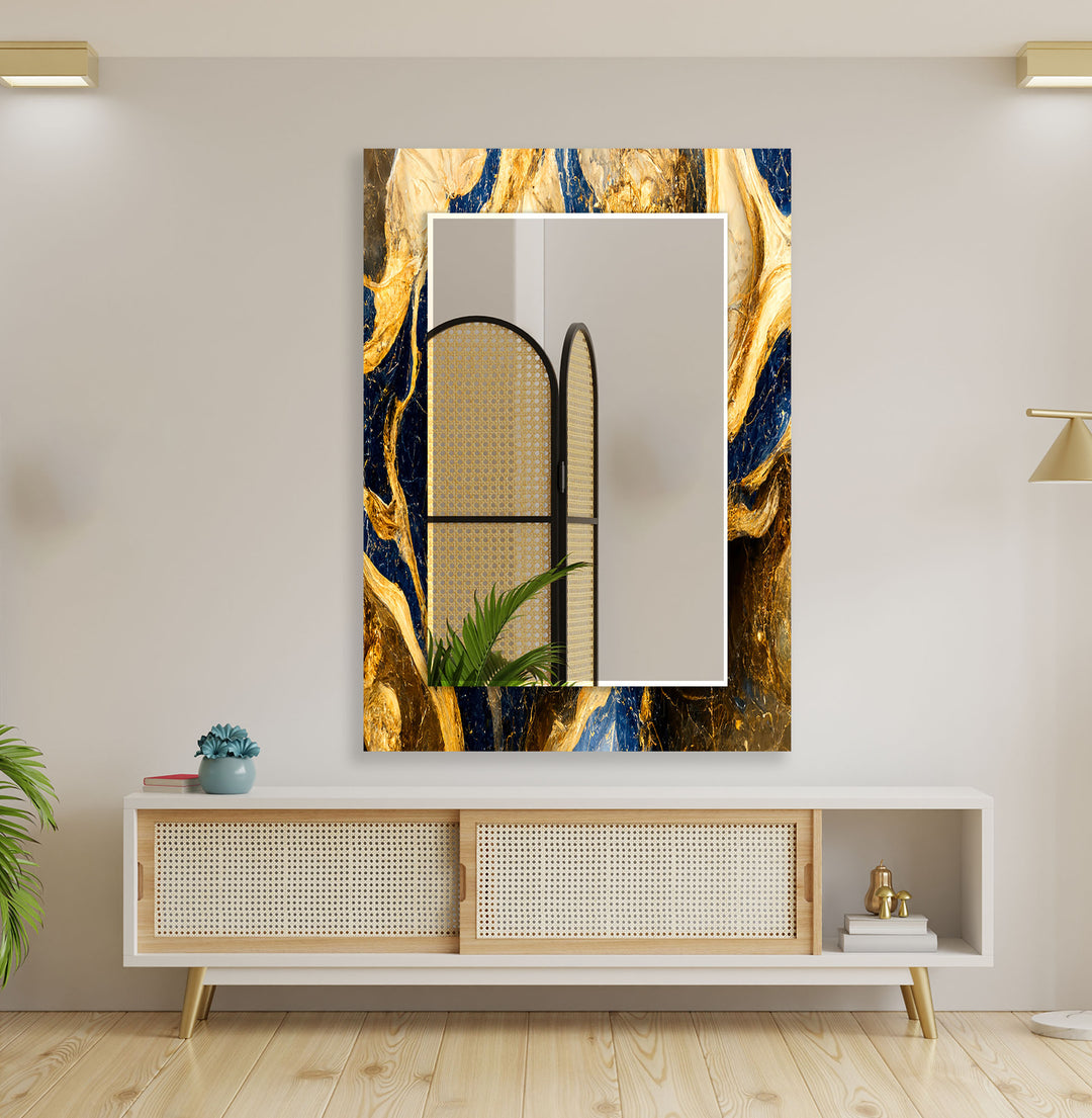 Blue and Golden Marble Wall Mirror Long Wall Mirror
