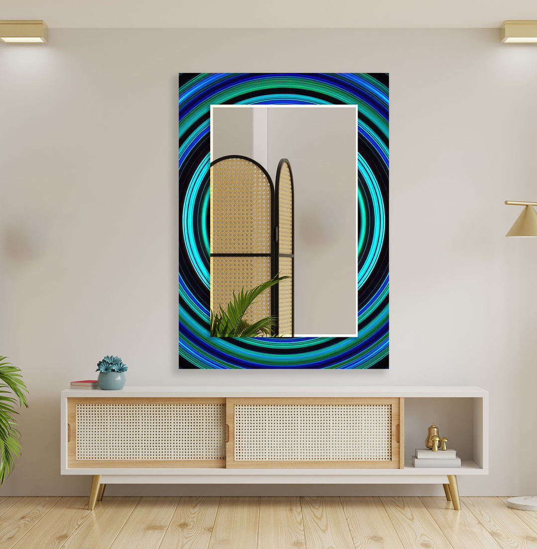 Abstract Turquoise Round Wall Mirror Small Wall Mirror
