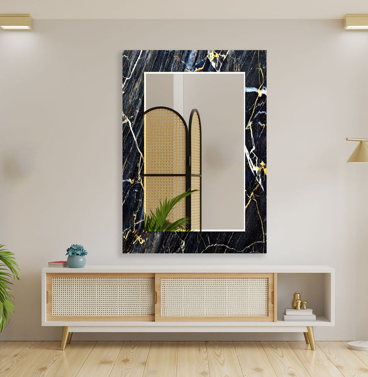 Dark Blue Marble Patterned Wall Mirror wall mirror
