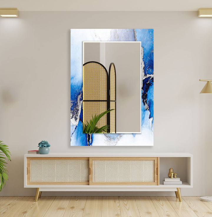 White & Blue Wall Mirrors gold frame mirror
