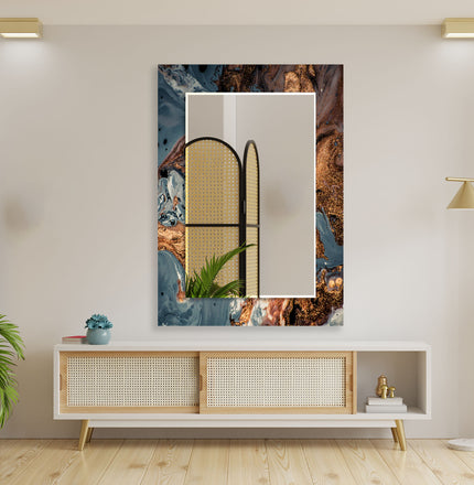 Abstract Tempered Glass Wall Mirror