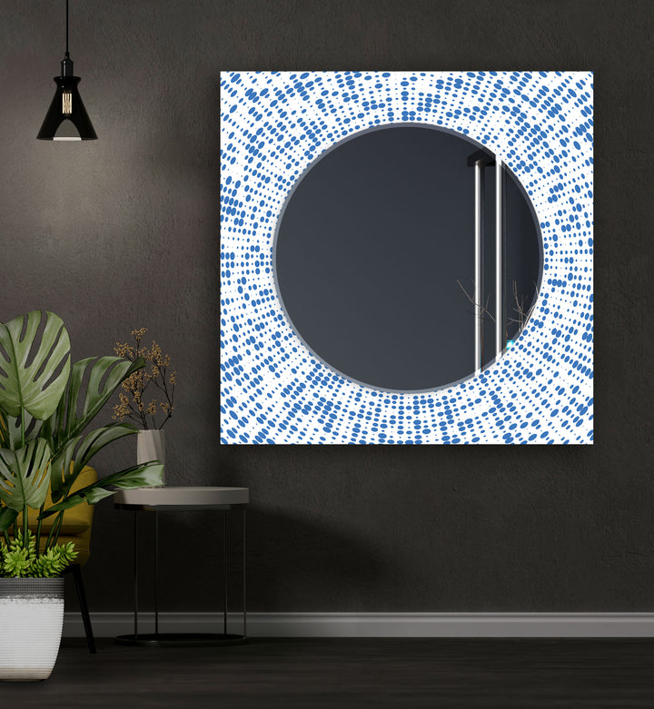 Abstract Round Blue & White Wall Mirror Bathroom Wall Mirror
