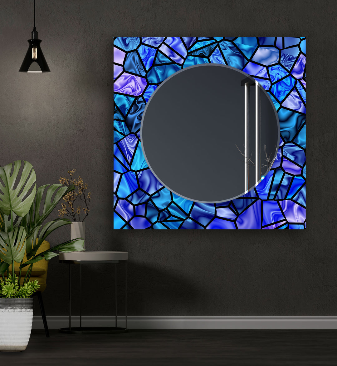 Vivid Blue Stained Wall Mirror Green Wall Mirror
