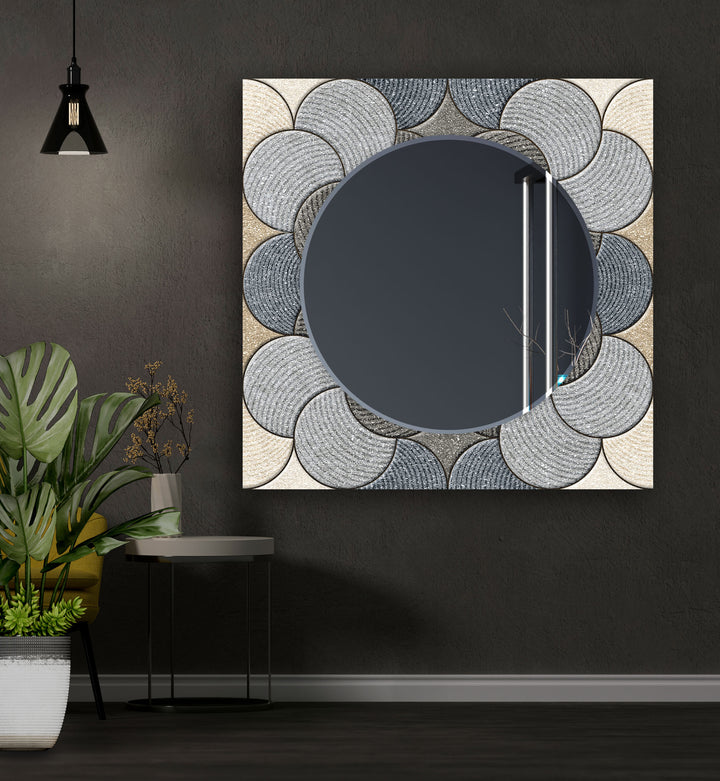 Beige & Gray Circles Design Wall Mirror Red Wall Mirror
