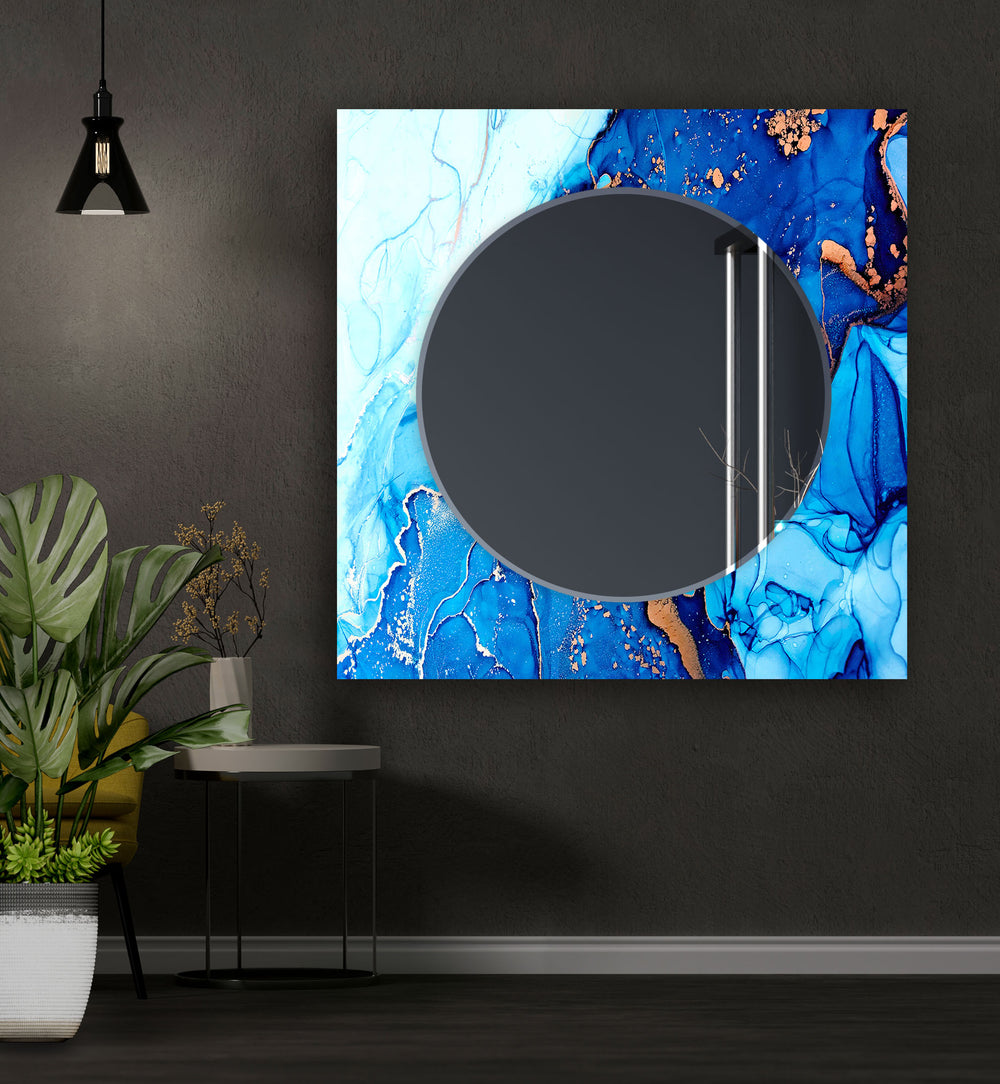 White and Blue Wall Mirrors mirror black
