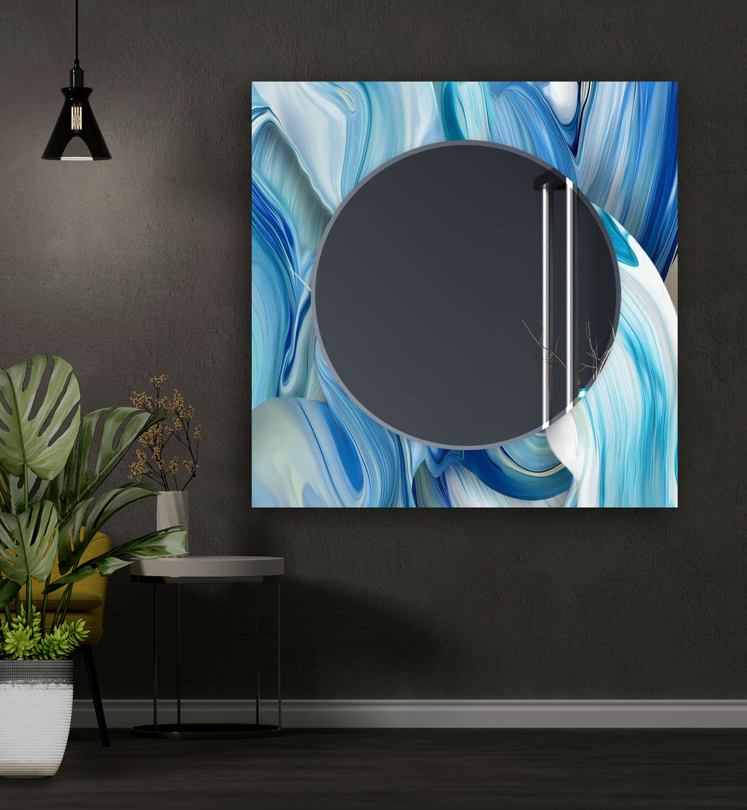 Abstract Wavy Blue Wall Mirrors Green Mirror	
