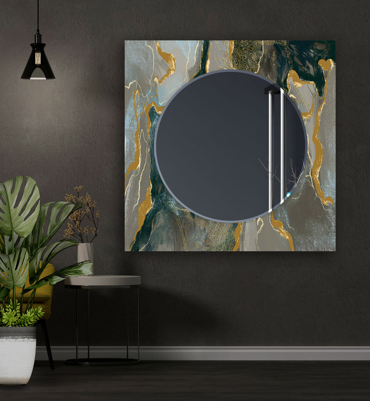 Gold Details Marble Wall Mirror Abstract Wall Mirror
