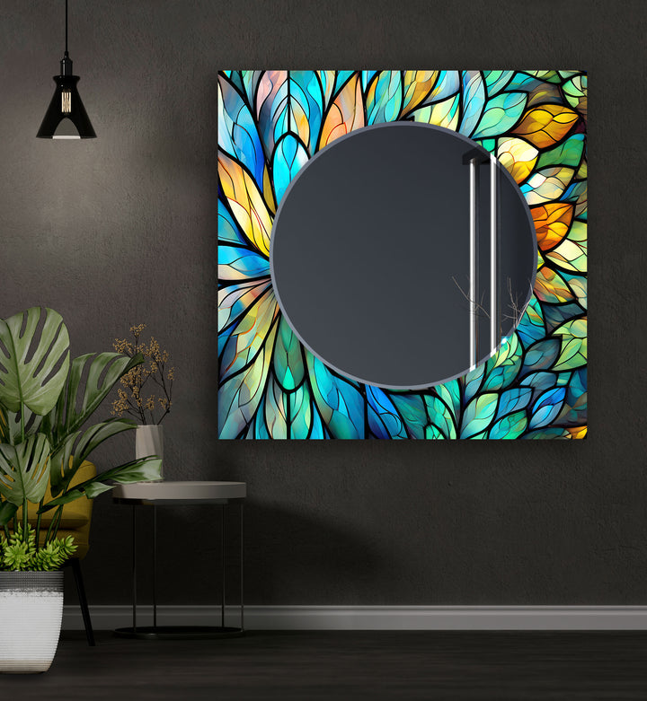 Turquoise & Blue Flower Wall Mirror gold wall mirror
