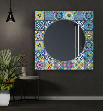 Abstract Tempered Glass Wall Mirror