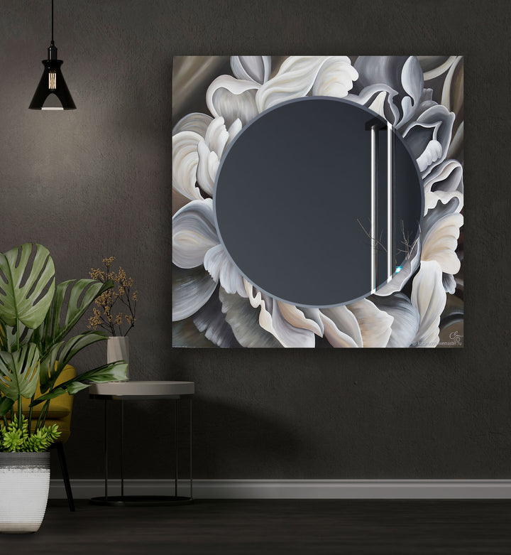 Grey Big Flower Leaves Wall Mirror oversized wall mirrors
