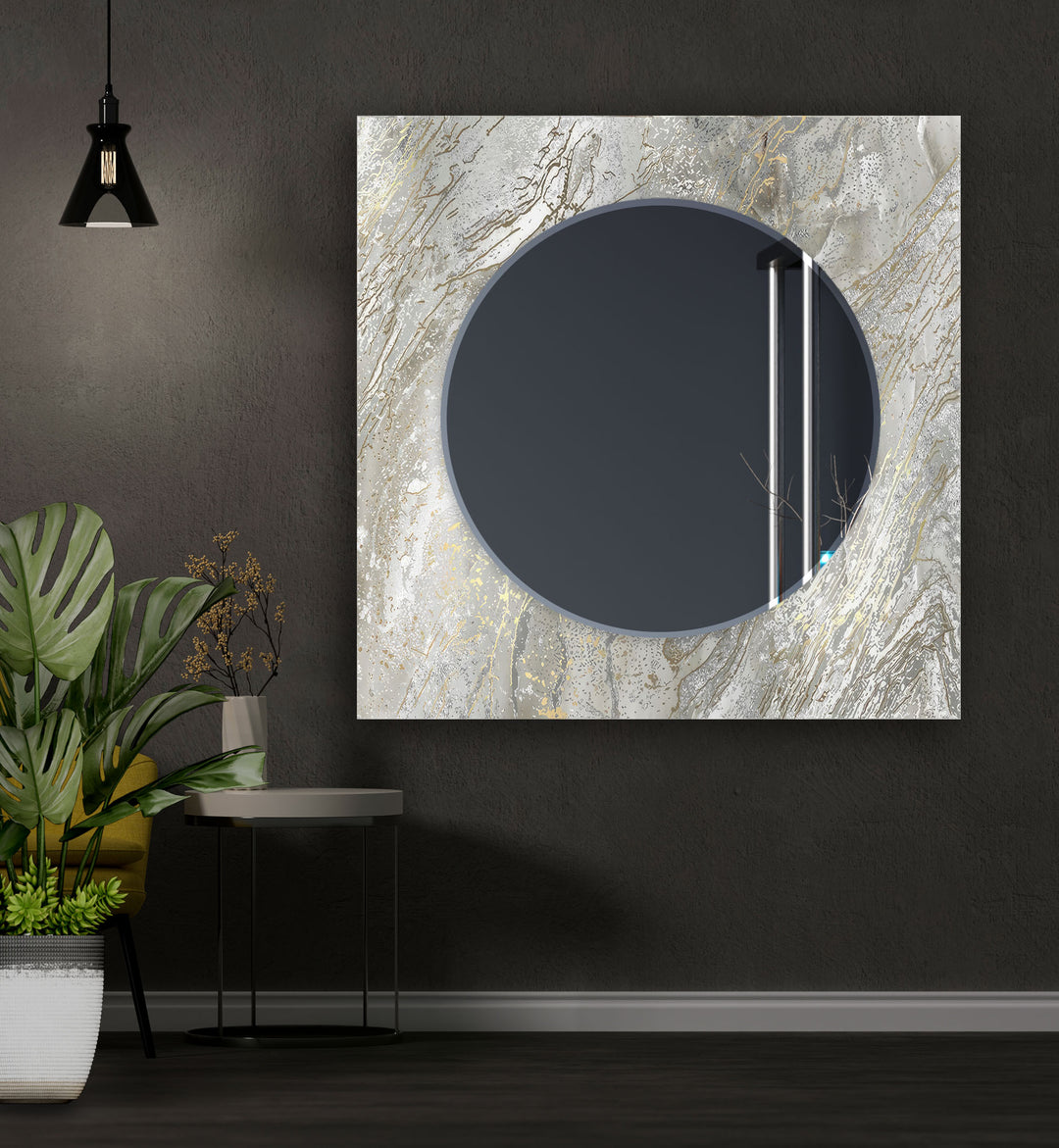 Silver Abstract Wall Mirror Marble Mirror
