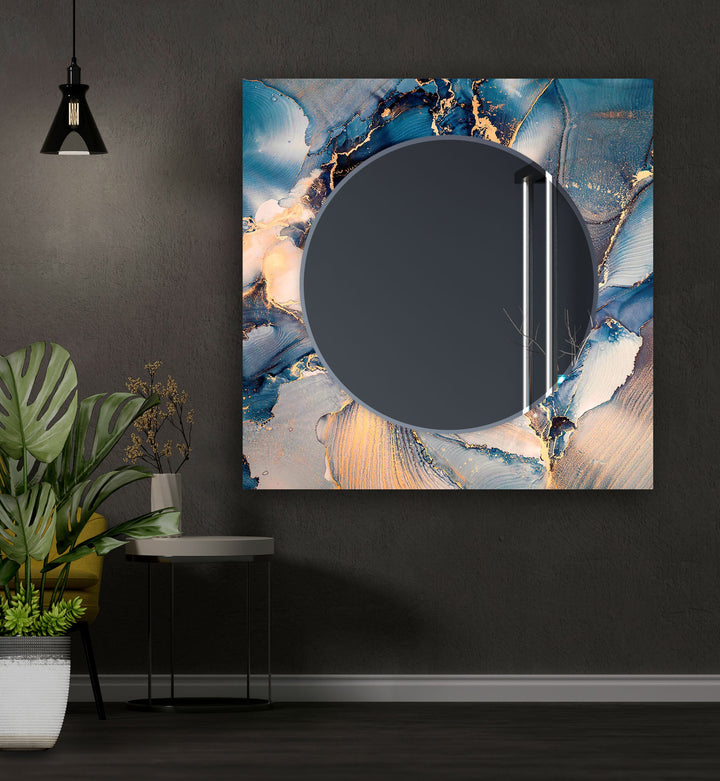 Blue & Silver Abstract Wall Mirror Bedroom Mirror
