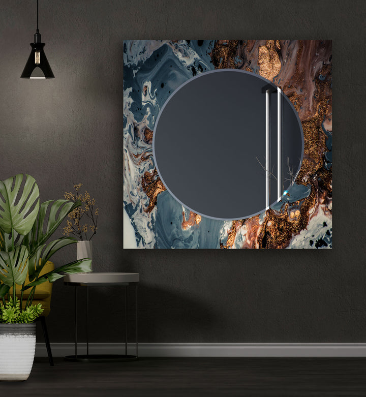 Blue Abstract with Bronze Details Wall Mirror Large Wall Mirror
