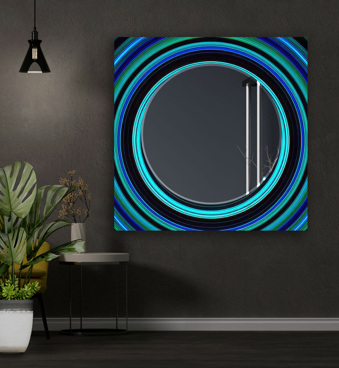 Abstract Turquoise Round Wall Mirror Blue Mirror
