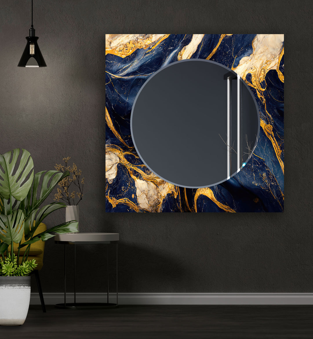 Navy Blue Golden Design Wall Mirrors Long Wall Mirror
