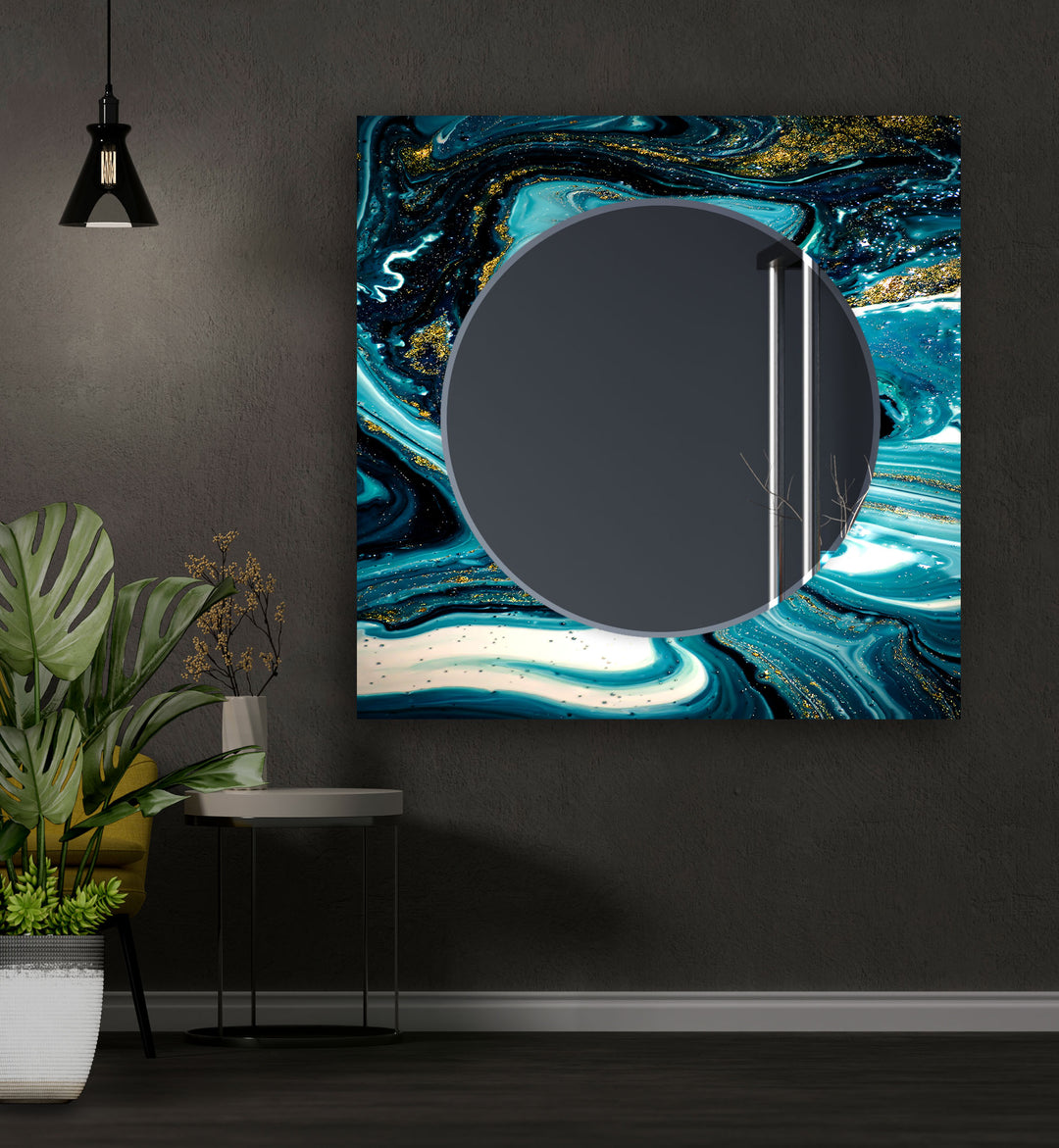 Blue and Gold Marble Wall Mirrors Blue Mirror
