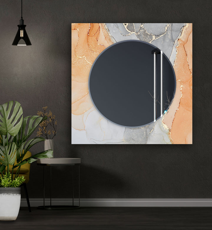 Orange & Grey Abstract Wall Mirror mirror black
