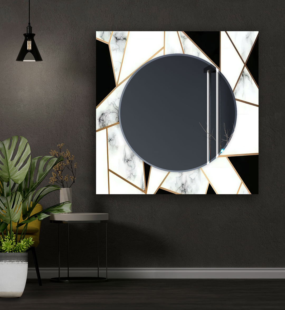 Black & White Gold Details Wall Mirror Black Wall Mirror
