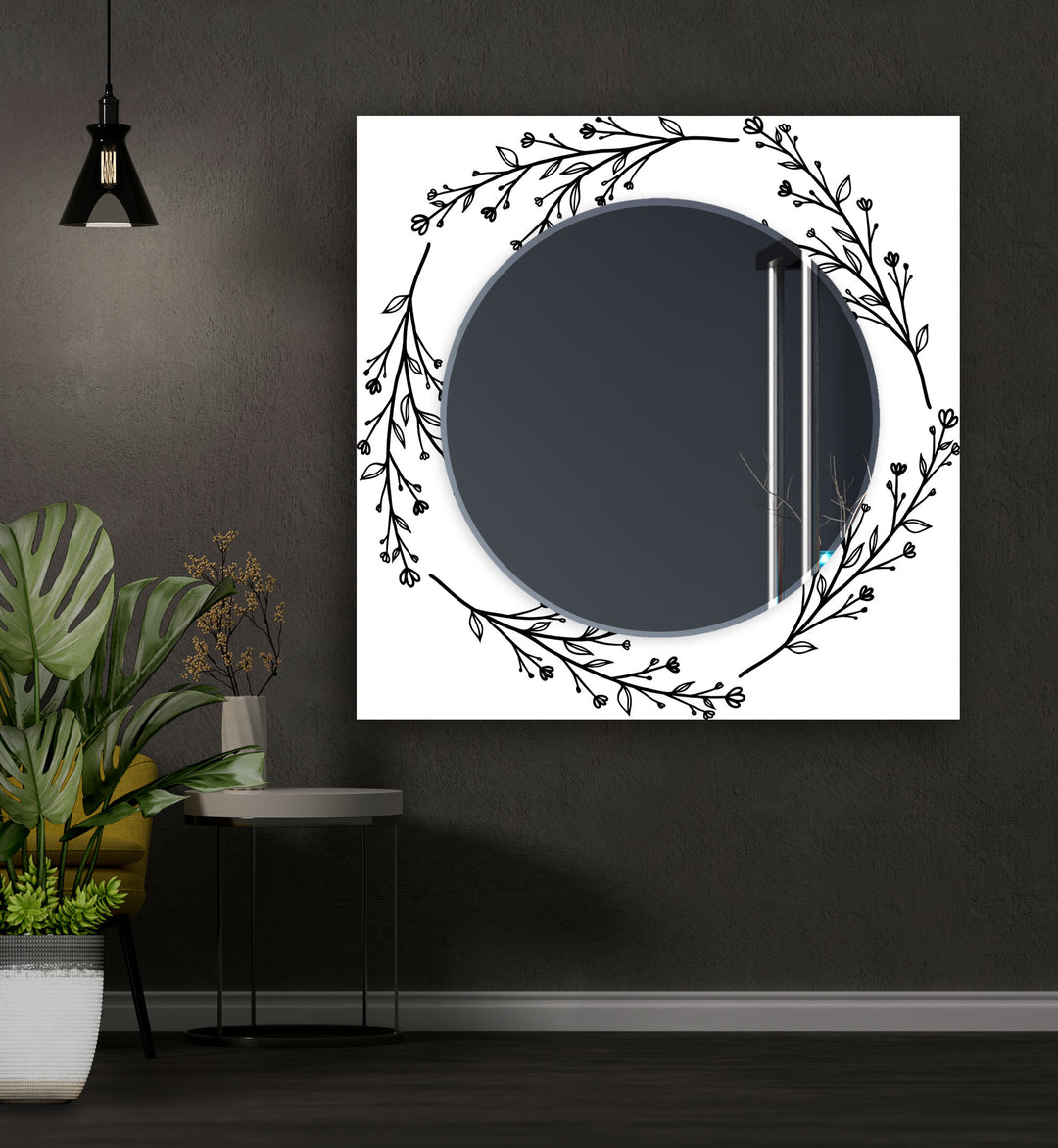 Cartoon Flower Branches Wall Mirror Round Wall Mirror
