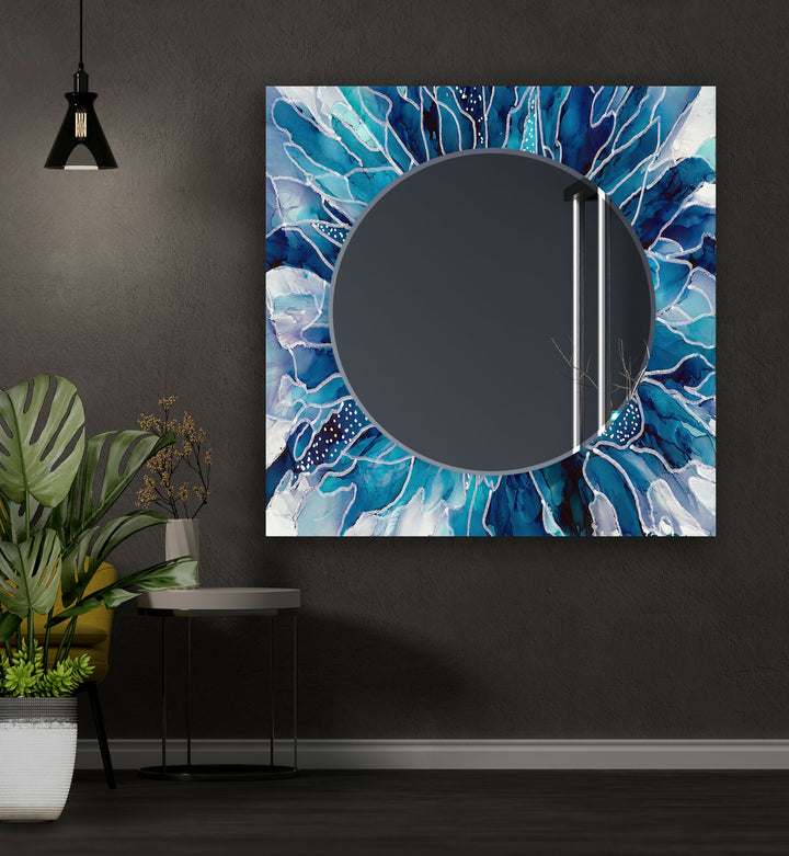 White & Blue Wall Mirror Abstract Wall Mirror
