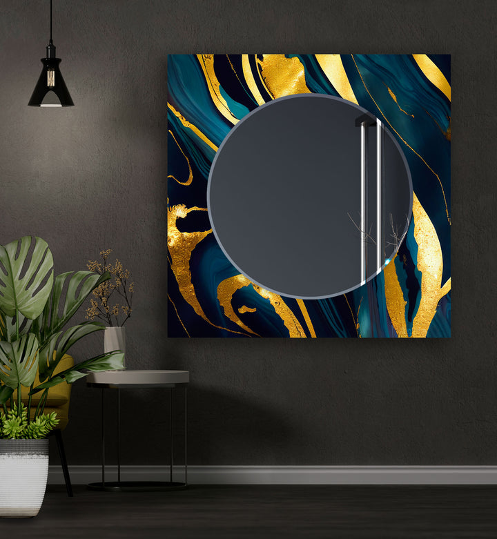 Gold Details Green Abstract Wall Mirror Entryway Mirror
