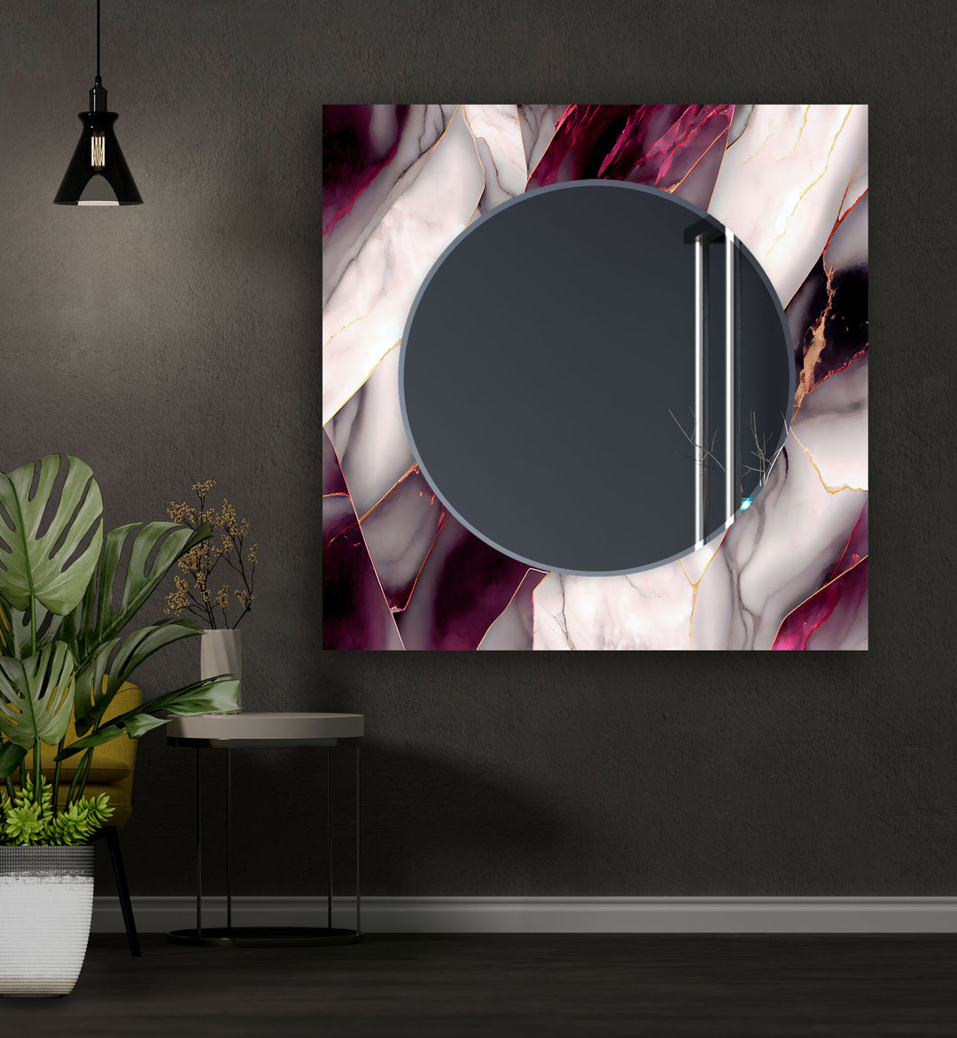 Dark Pink & White Marble Wall Mirror big mirror
