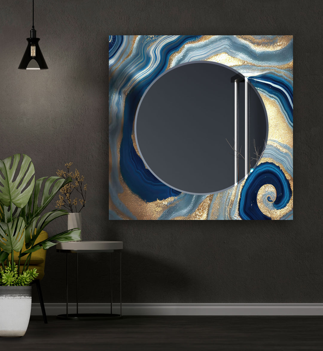 Abstract Turquoise & Blue Wall Mirror Wood Mirror
