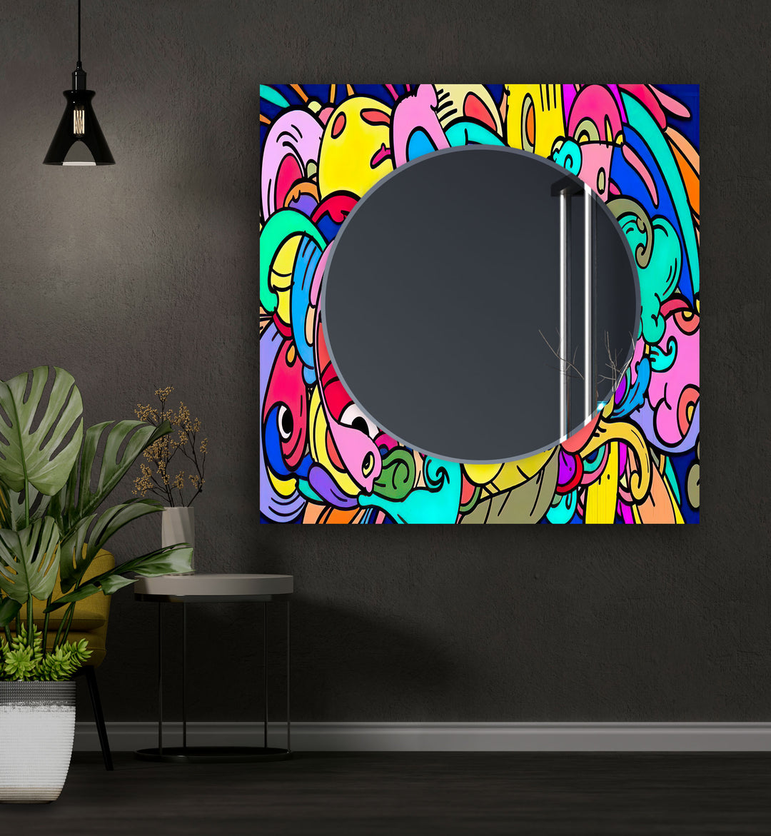 Colorful Pop Art Glass Wall Mirror Huge Wall Mirror
