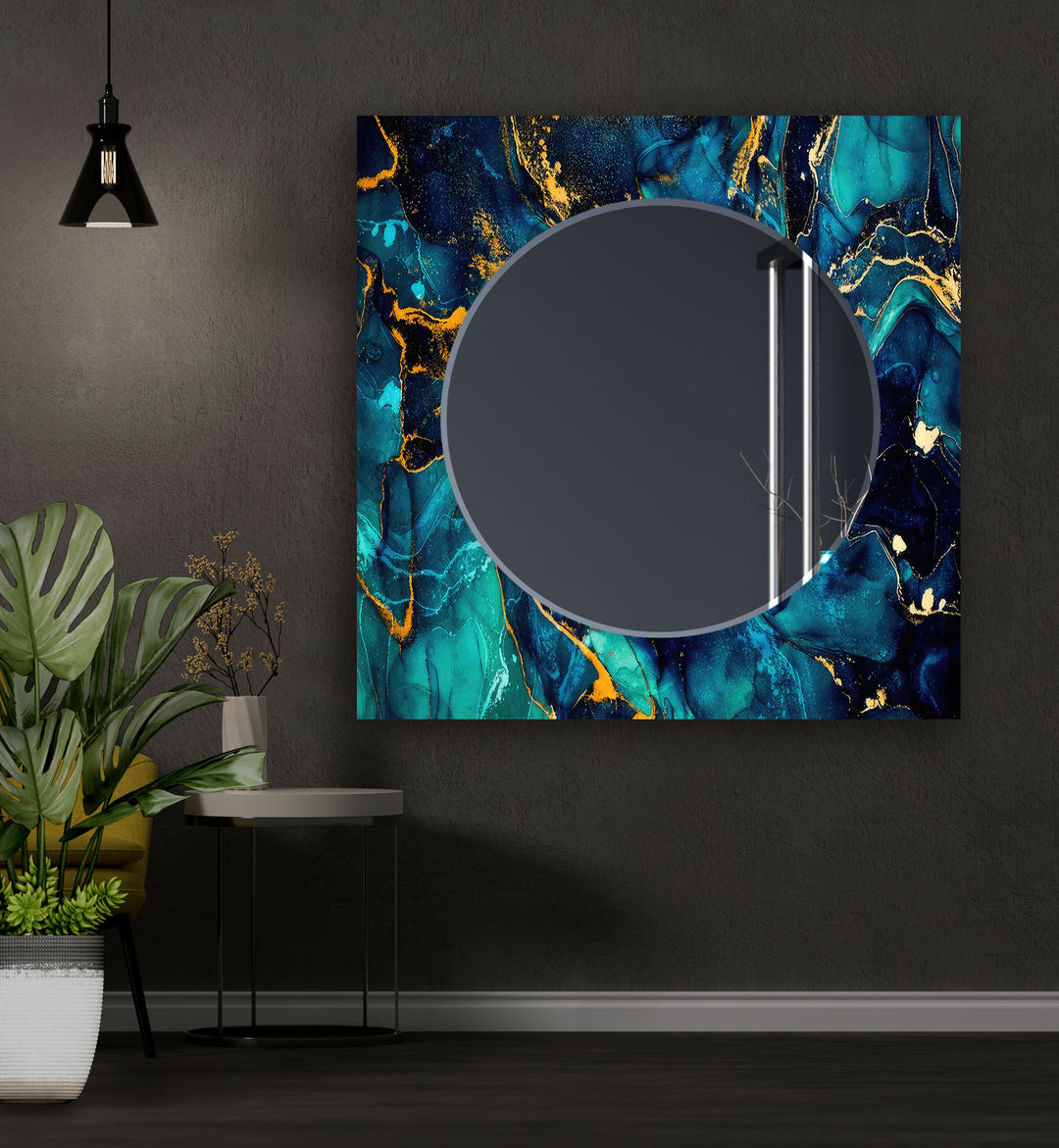 Turquoise Gold Marble Wall Mirror Decorative Mirror
